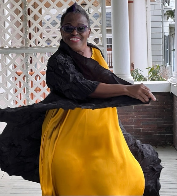Vanite Couture Black Pleated Duster with Button Closure