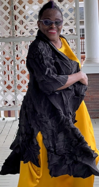 Vanite Couture Black Pleated Duster with Button Closure