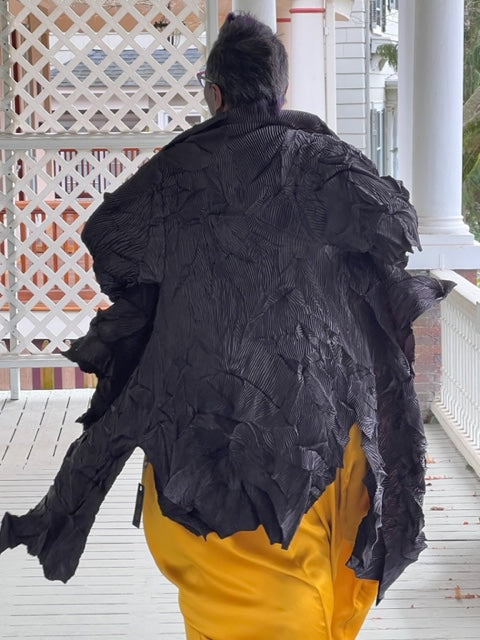 Vanite Couture Black Pleated Duster with Button Closure