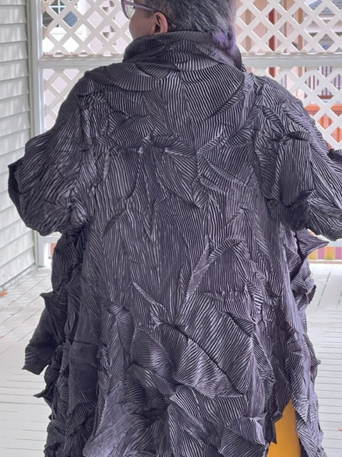 Vanite Couture Black Pleated Duster with Button Closure