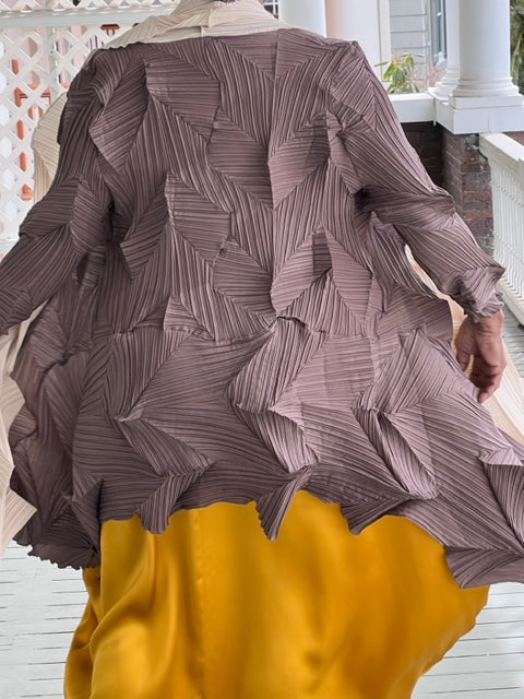 Vanite Couture Two-Tone Pleated Jacket (Taupe & Cream or Mustard & Cream)