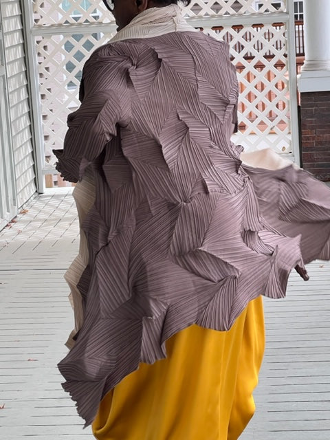 Vanite Couture Two-Tone Pleated Jacket (Taupe & Cream or Mustard & Cream)
