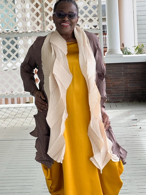 Vanite Couture Two-Tone Pleated Jacket (Taupe & Cream or Mustard & Cream)
