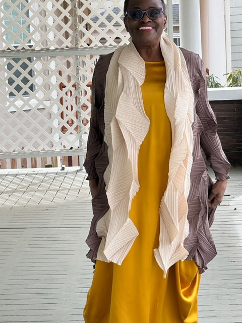 Vanite Couture Two-Tone Pleated Jacket (Taupe & Cream or Mustard & Cream)
