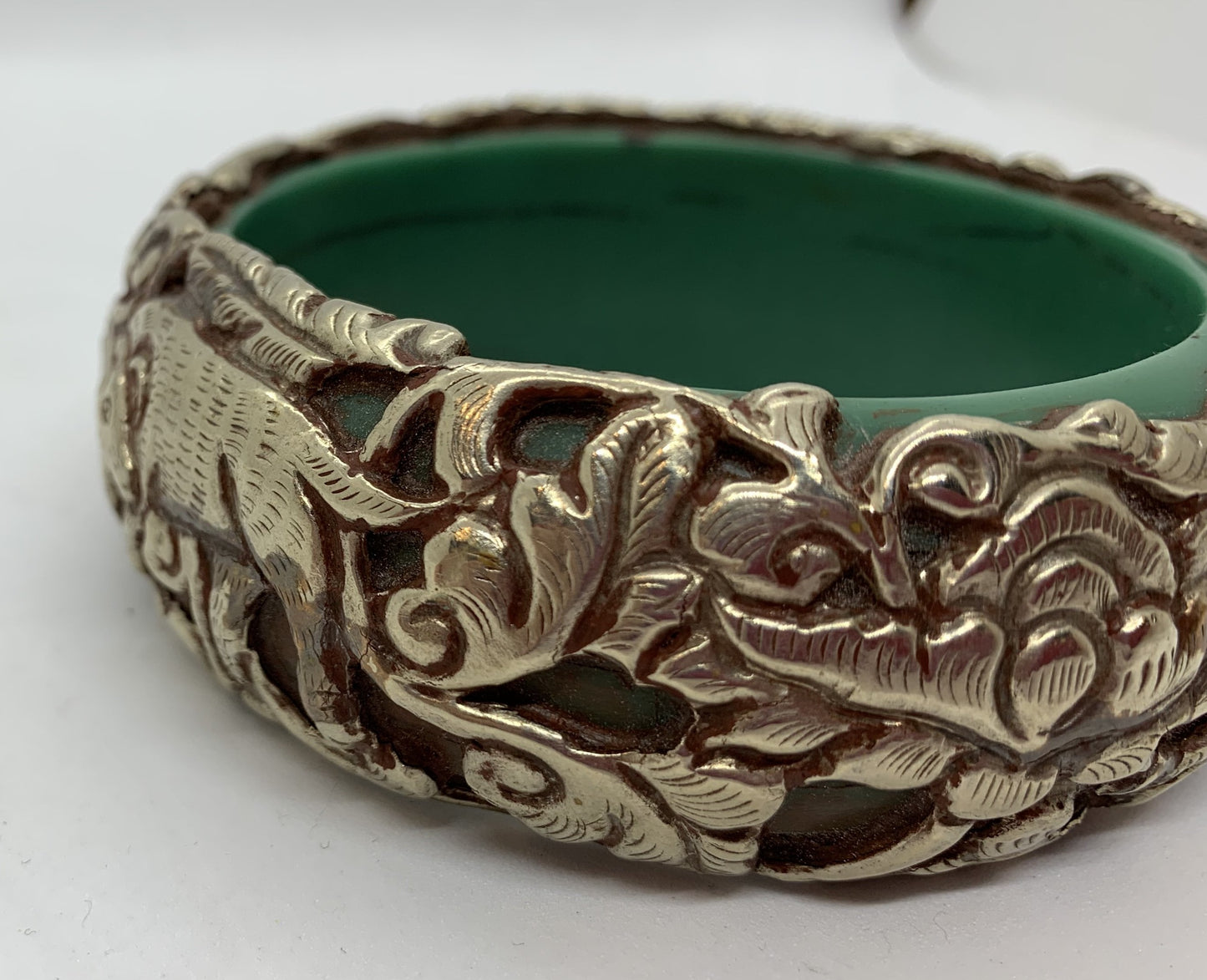 Tibetan Resin & Sterling Bangle (green)