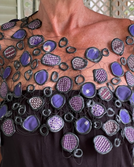 Upcycled Rubber and Antique Kimono Silk Shrug - Purple