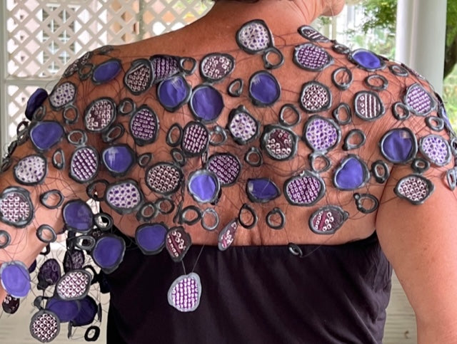 Upcycled Rubber and Antique Kimono Silk Shrug - Purple