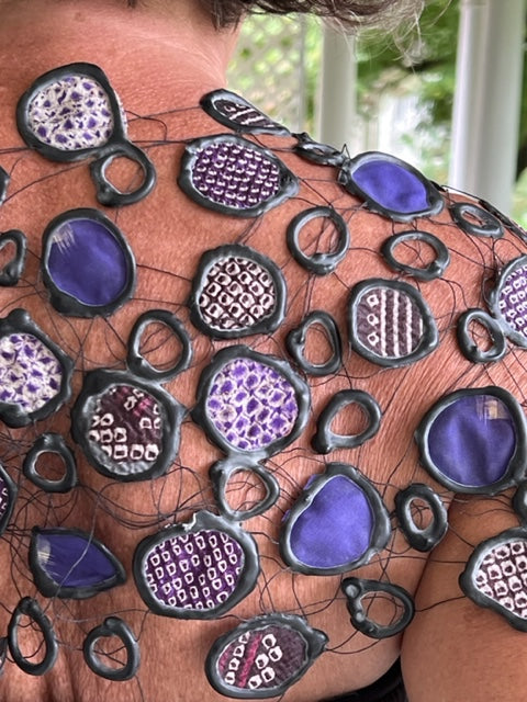 Upcycled Rubber and Antique Kimono Silk Shrug - Purple