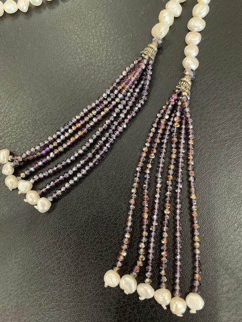 Freshwater Pearl Lariat Necklace with Crystal Tassel (3 colors)