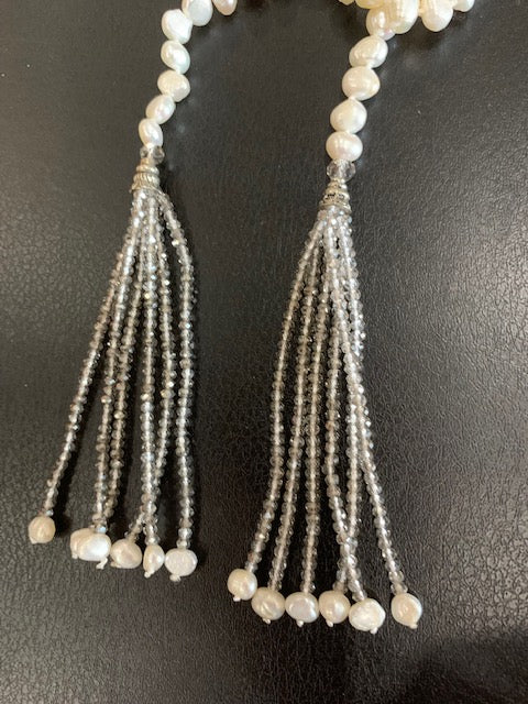 Freshwater Pearl Lariat Necklace with Crystal Tassel (3 colors)