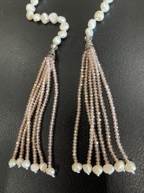 Freshwater Pearl Lariat Necklace with Crystal Tassel (3 colors)