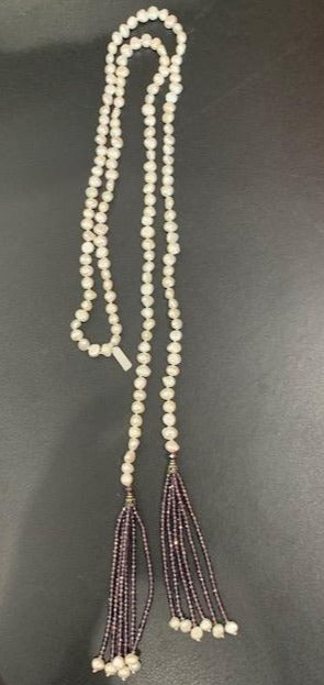 Freshwater Pearl Lariat Necklace with Crystal Tassel (3 colors)