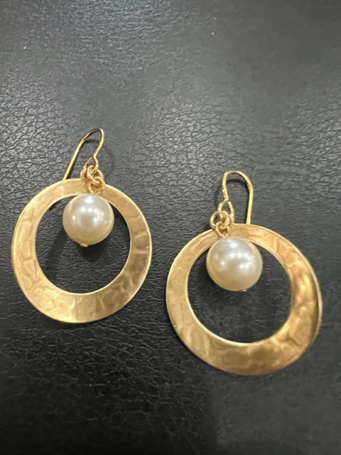 Brass Hoops with Pearl
