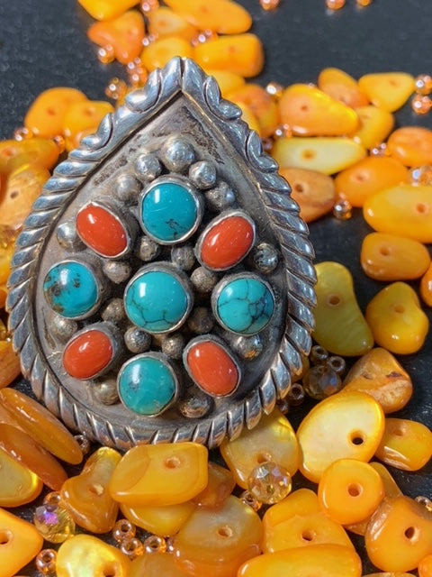 Sterling Silver with Turquoise and Coral