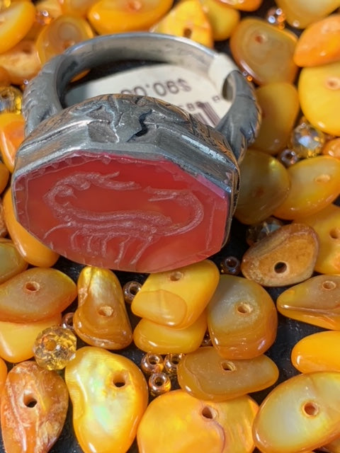 Etched Cornelian Sterling Silver Rajastthan