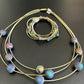Bronze 3-Strand Piano Wire Necklace with Layered Iridescent Geodes
