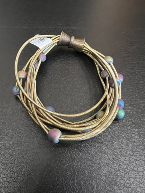 Bronze 10-Strand Piano Wire Bracelet with Iridescent Geodes