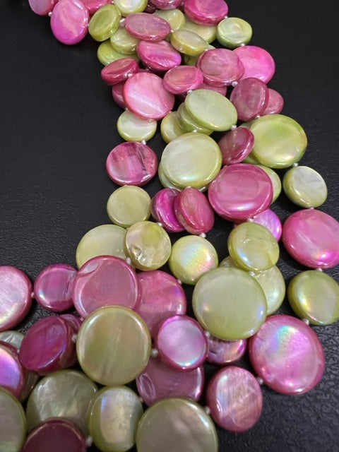 5-Strand Mother of Pearl Necklace (Pink/Green)
