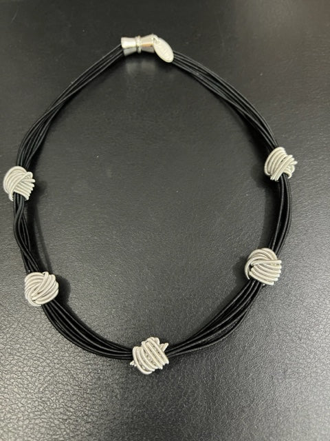 Black Piano Wire with Silver Knots