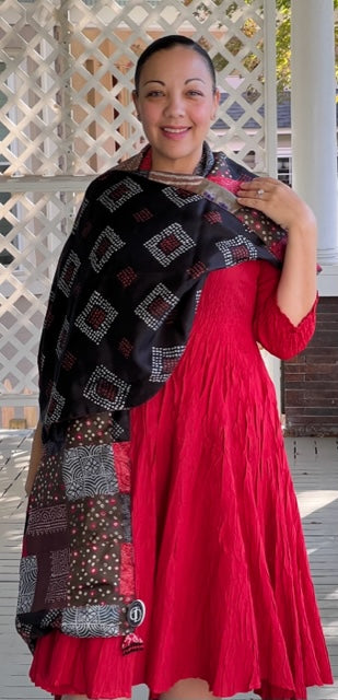 Silk Patchwork Shawl (crimson)