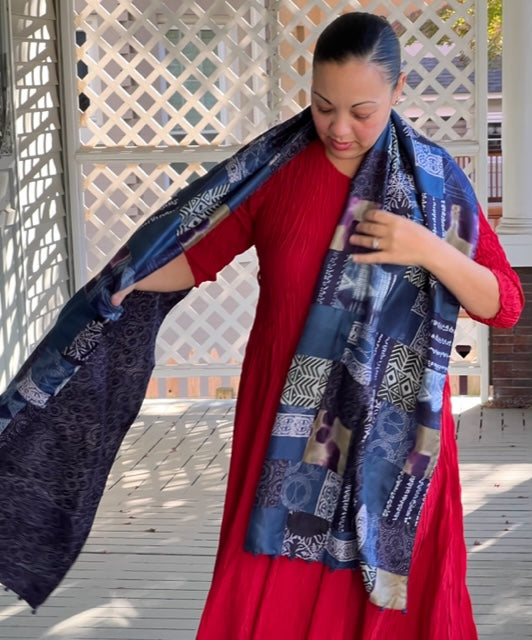 Silk Patchwork Shawl (indigo)