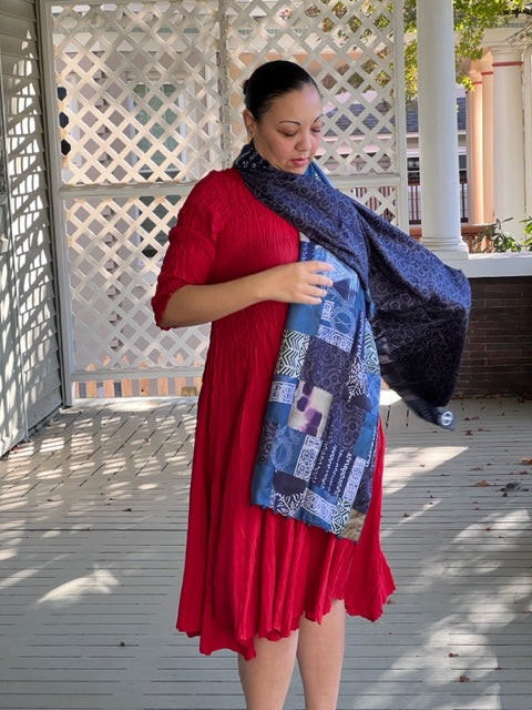 Silk Patchwork Shawl (indigo)