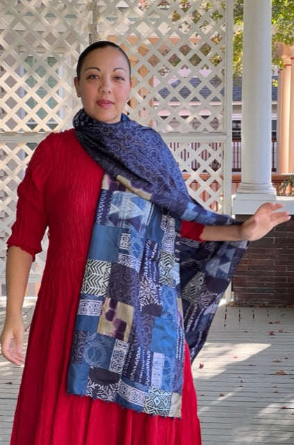 Silk Patchwork Shawl (indigo)