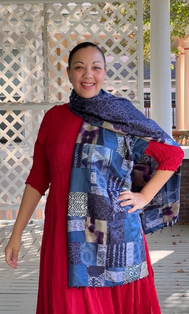 Silk Patchwork Shawl (indigo)