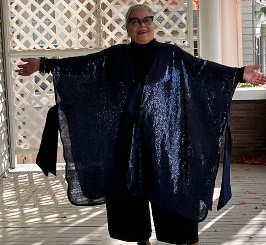 DTH Sequined Poncho (Navy)
