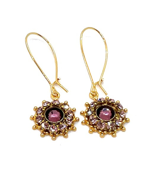 Swarovski 10 Stone Sunburst Cluster Dangle Earrings (Rose)