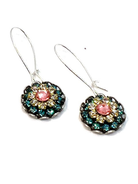 Swarovski 10 Stone Sunburst Cluster Dangle Earrings
