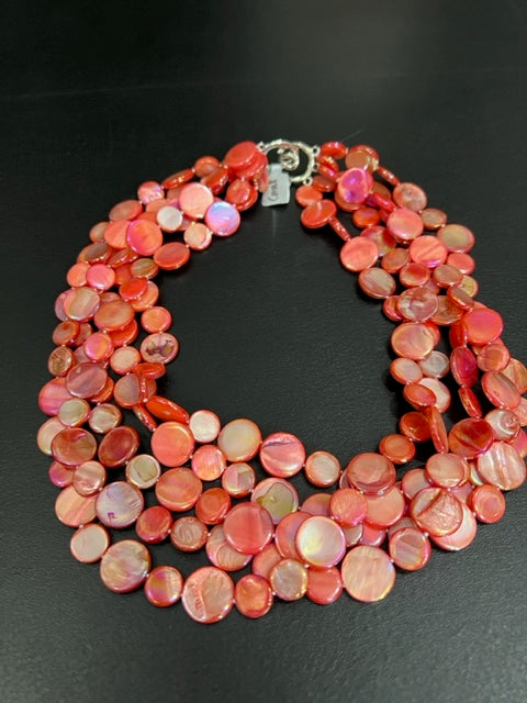 5-Strand Mother of Pearl Necklace (Coral)