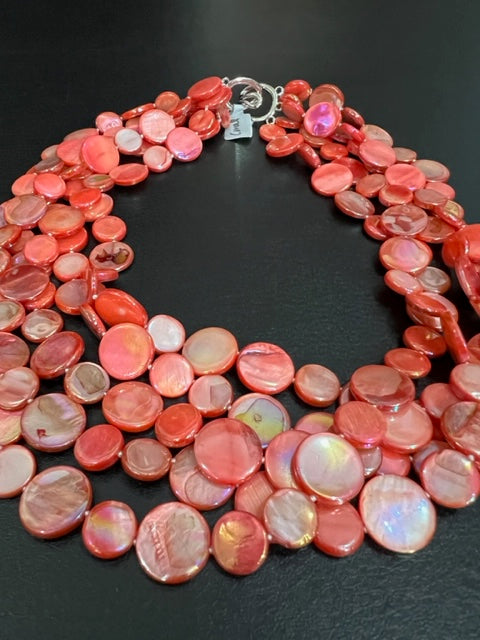 5-Strand Mother of Pearl Necklace (Coral)