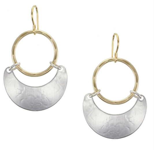 Large Ring with Hinged Crescent Wire Earrings - Brass and Silver