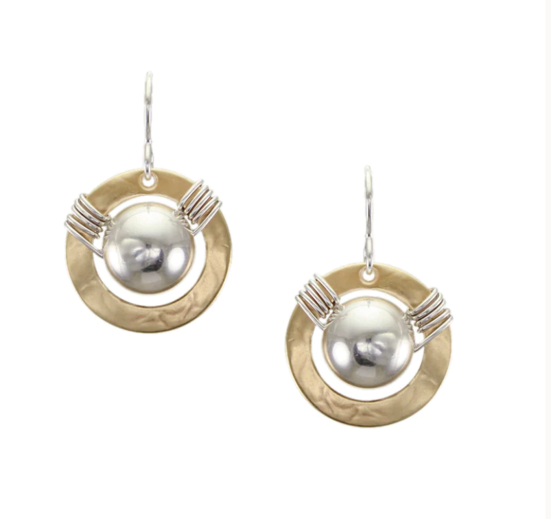 Wide Ring with Large Bead and Wire Wrapping Wire Earring
