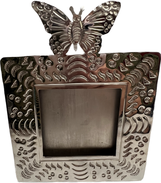Mexican Silver Picture Frame with Butterfly