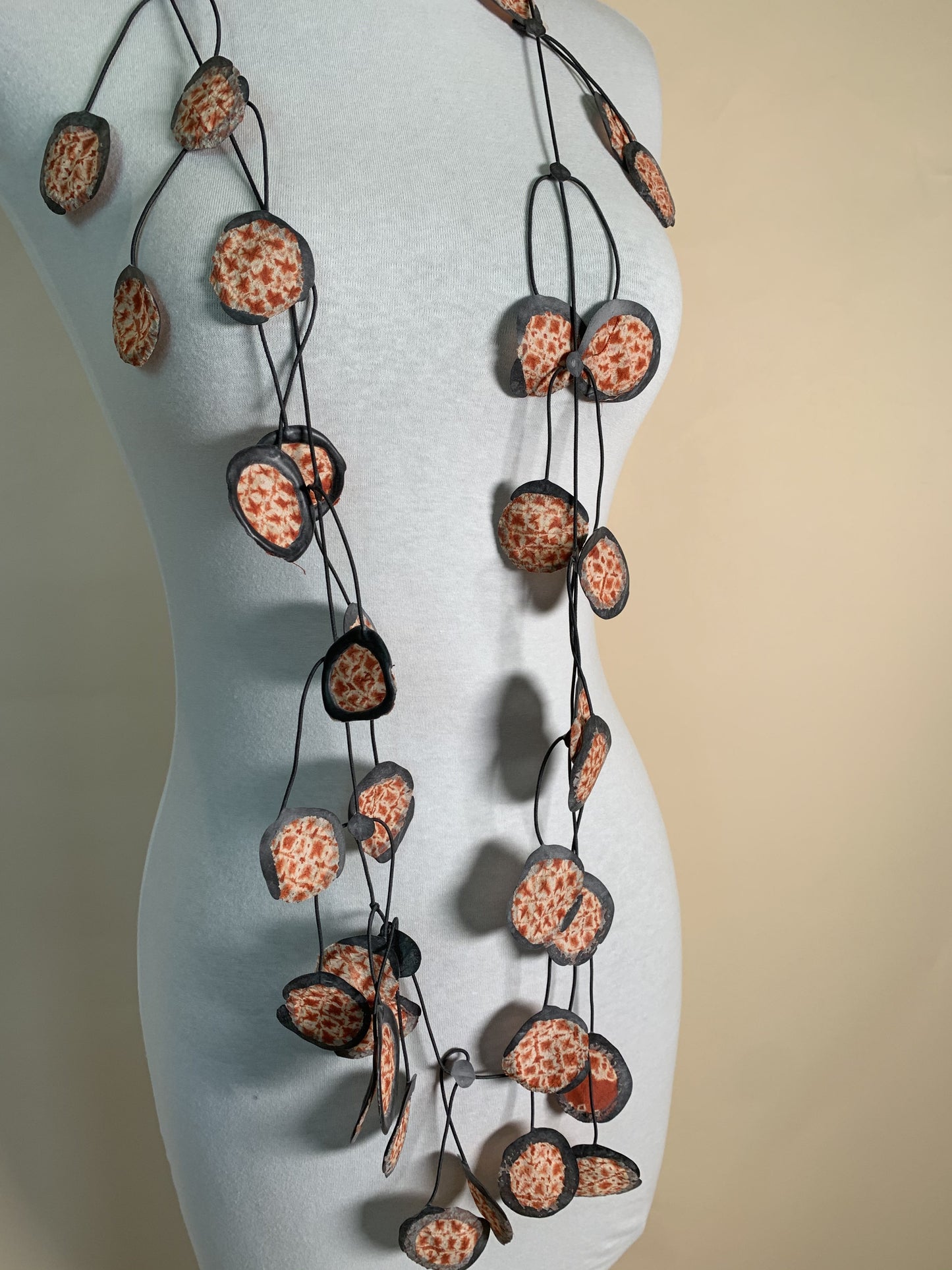 Up-Cycled, Antique, Silk Kimono Necklace - Reds