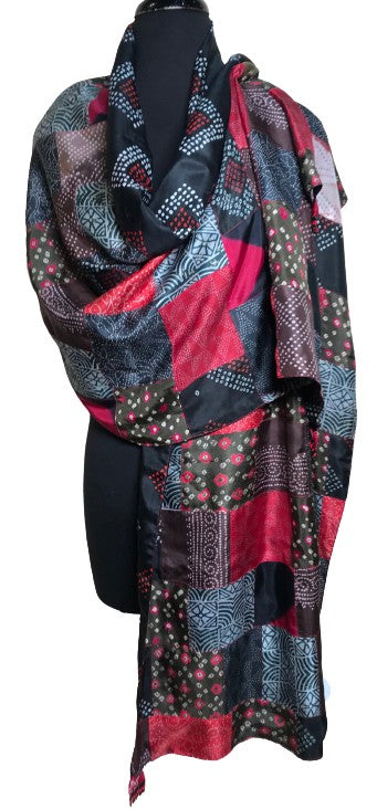 Silk Patchwork Shawl (crimson)