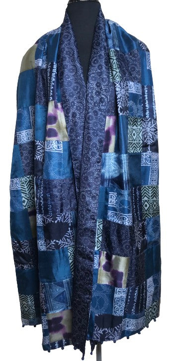 Silk Patchwork Shawl (indigo)