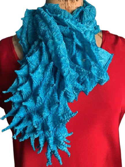 Wide hand dyed silk Shebori - Blue