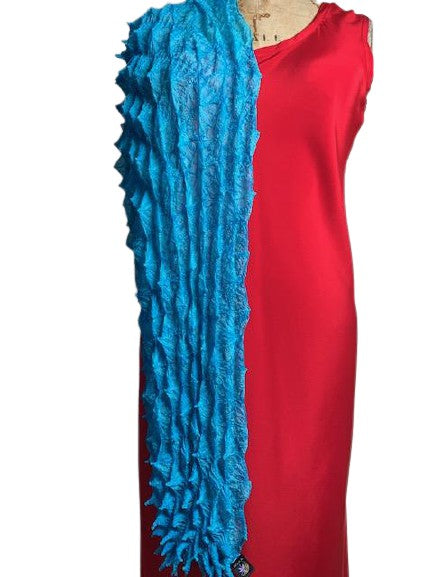 Wide hand dyed silk Shebori - Blue