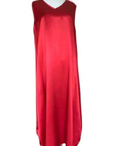 V-Neck Silk Charmeuse Bias Cut Dress (Red)