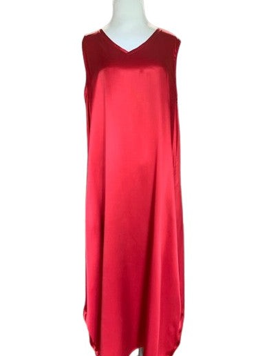 V-Neck Silk Charmeuse Bias Cut Dress (Red)