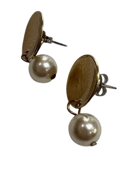 Disc with Hanging Pearl Post Earring