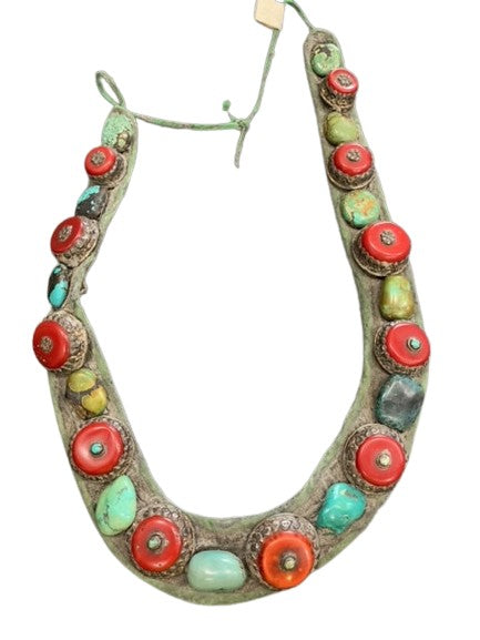 Antique Tibetan Coral/Turquoise /silver hand carved Necklace