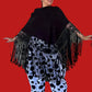 Black Silk and Cashmere Poncho with hand made macrame border