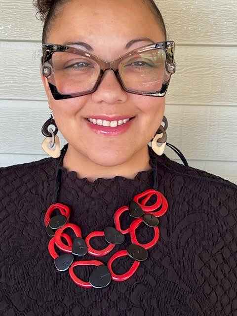 Tagua Link Necklace in blue or black red