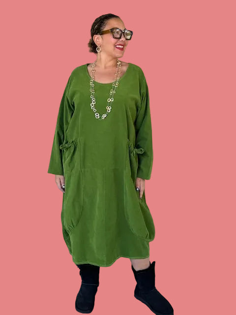 Transparente 100% Cotton Baby Wale Corduroy Bubble Dress (Moss, Mustard, or Black)