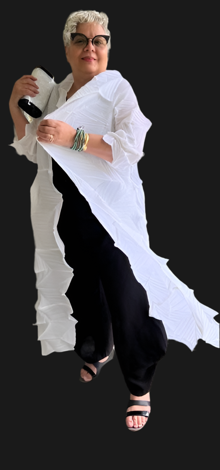 Vanite Couture Long White Pleated Duster