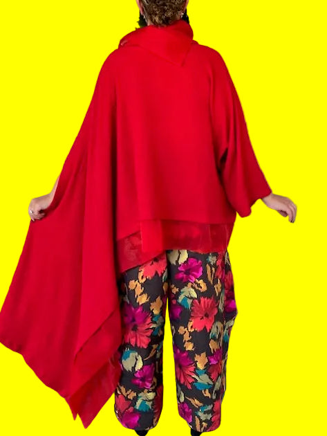 Dth Red Knit Cowl Neck Poncho